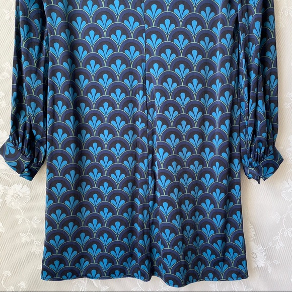 Boden Blue Mod Print Mock Neck Long Sleeve Dress 6 - Picture 9 of 12